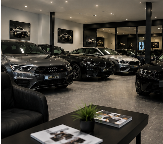 Showroom AVVPS avec plusieurs véhicules premium en présentation